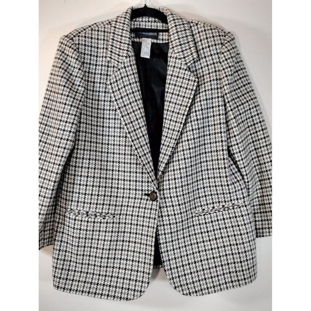 Sage Harbor Black White Blazer; Houndstooth Wool Blend Petite 12
